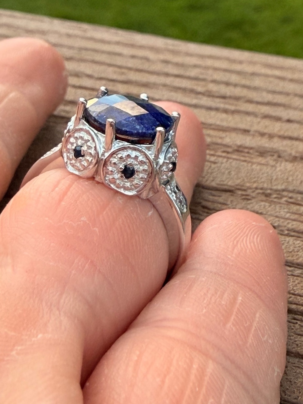 AAA 3.12 CTW Blue Sapphire Diamond 14K White Gold Over Silver Ring Size 7 - Picture 8 of 11